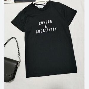 Primark Black Tee with White "Coffee & Creativity" Print